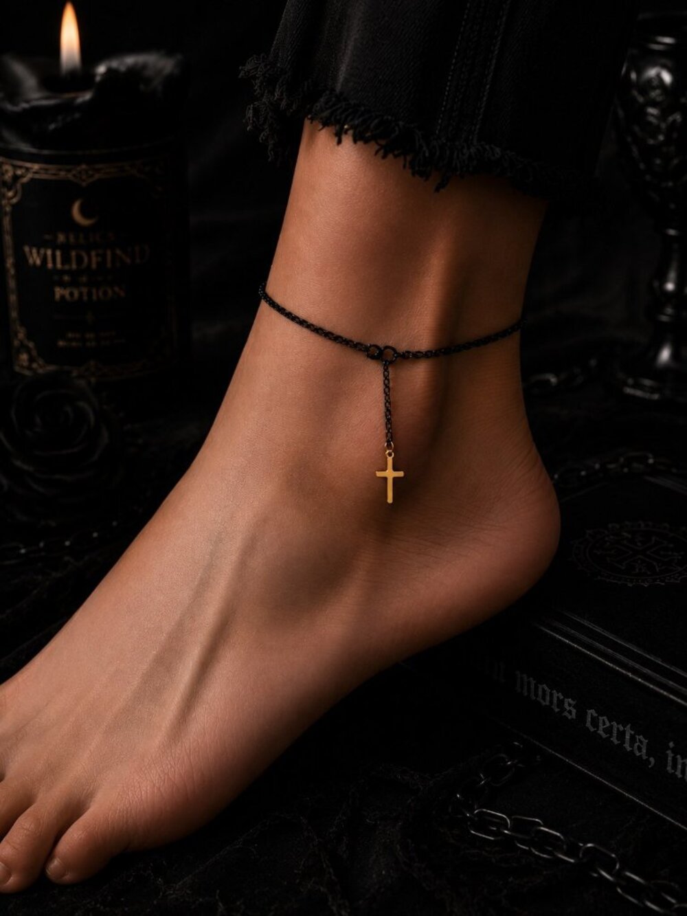 Black Cross Anklet Gothic Stainless Steel Anklet